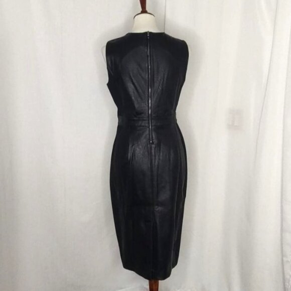 SPANX Dress Black Leather Like Combo Fitted M Delux Sheath Sleeveless 2039 - Picture 9 of 16